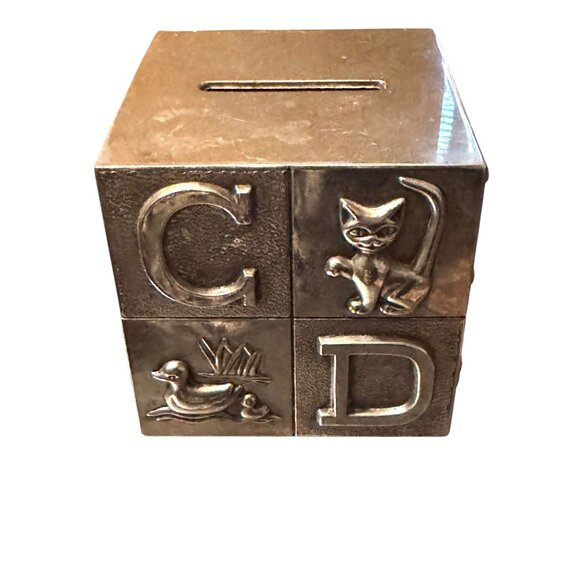 Vintage Metal Alphabet Block Coin Bank - Picture 2 of 9